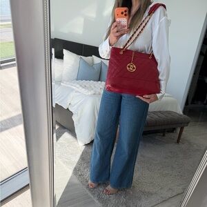Chanel Red Quilted Chain Tote Bag with Gold Harware